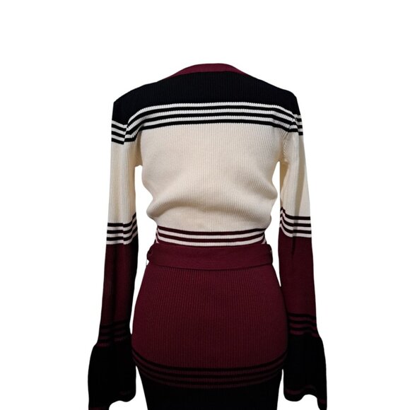 Ashley Stewart Belted Striped Sweater Dress Burgundy/Black Size 10 NWT - Picture 11 of 14